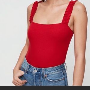 Firecracker red Aritzia thong bodysuit.
